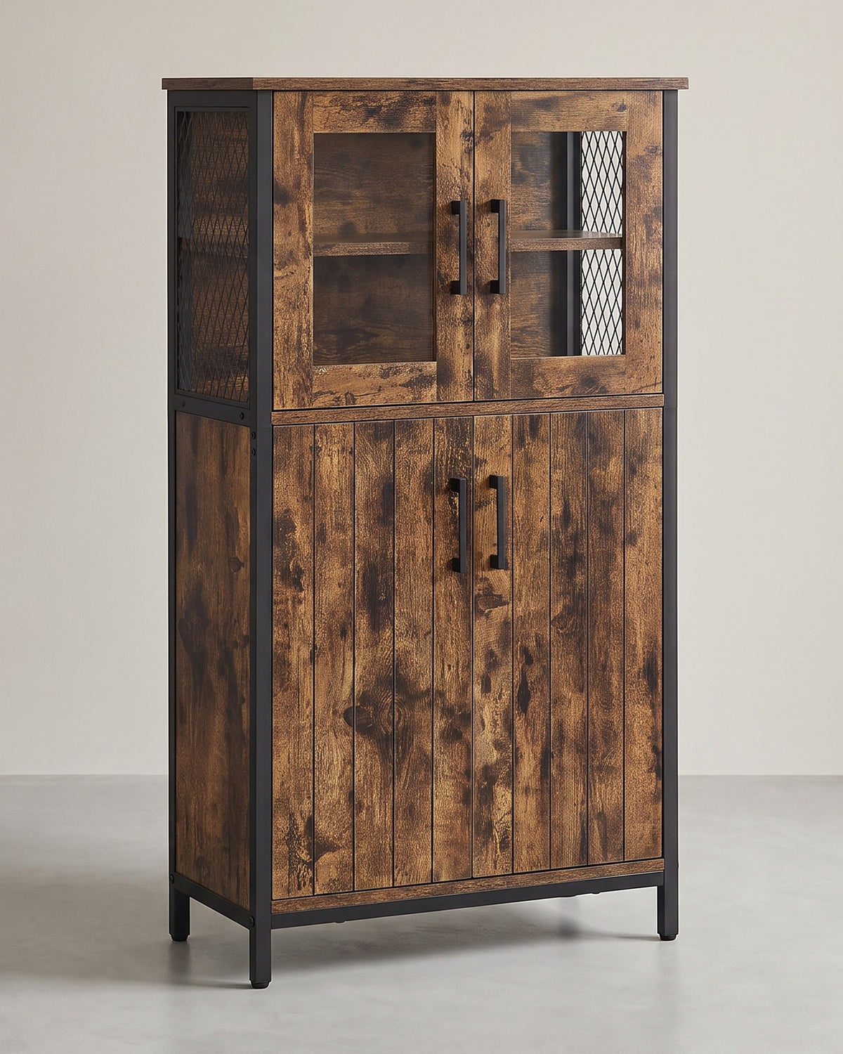 Opbergkast met Glazen Deuren – Stalen Frame – Verstelbare Plank – Industrieel – 60 x 30 x 108 cm