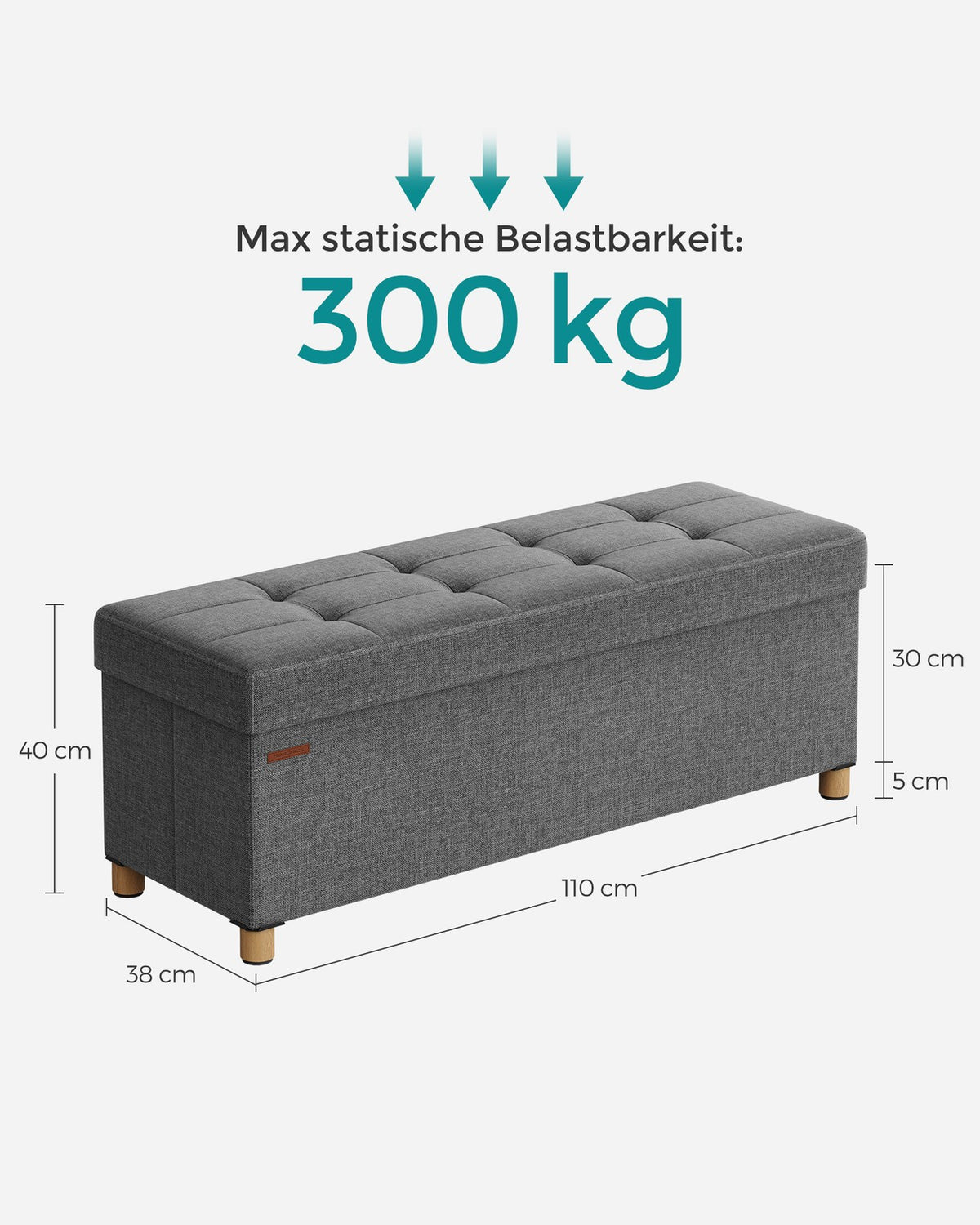 Opbergbank met Houten Pootjes – Opvouwbare Hocker in Linnenlook – Tot 300 kg – 76 of 110 cm