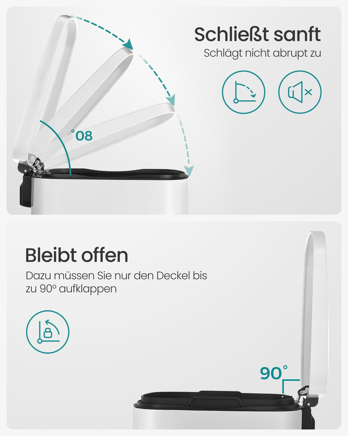Pedaalemmer 50 Liter – Stalen Prullenbak met Softclose-deksel – Uitneembare Binnenemmer – Wit