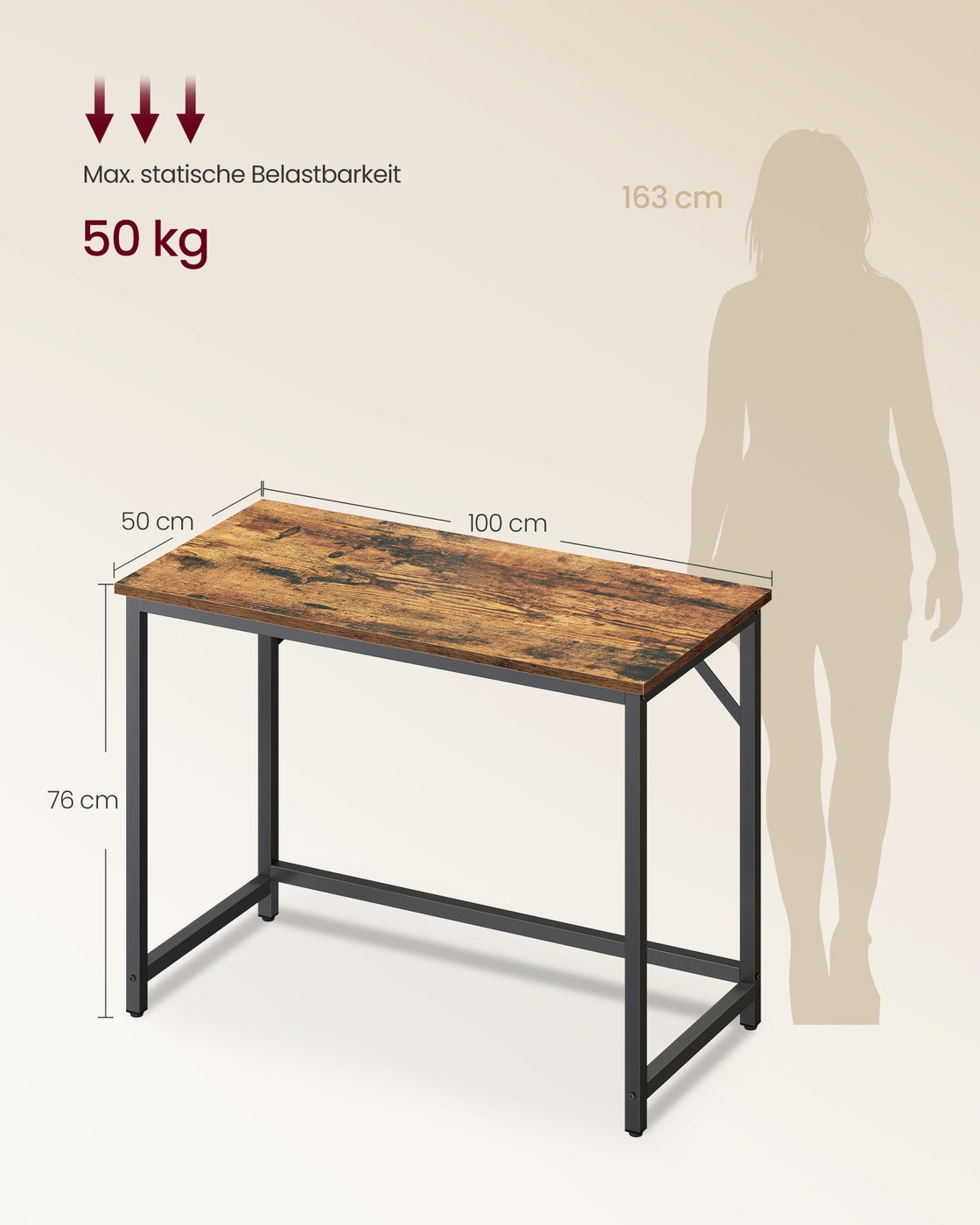 Bureau Industrieel – Houtlook met Stalen Frame – Computerbureau tot 50 kg