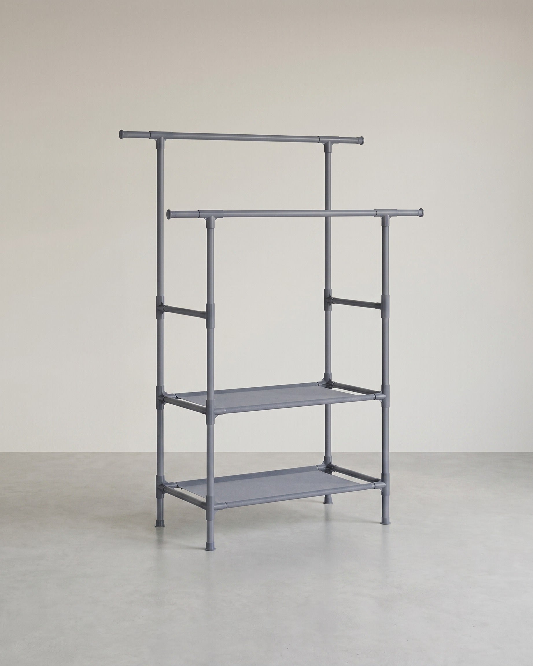 Dubbele Kledingstandaard met Planken – Lichtgewicht Garderobe van Metaal en Vliesstof