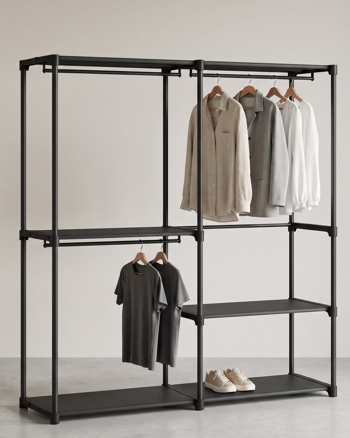 Open Kledingkast – 3 Kledingstangen & Planken – Metaal – Zonder Gereedschap – 138 x 43 x 182 cm