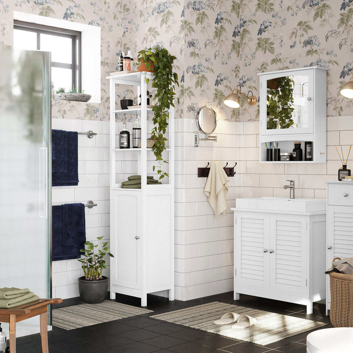 Wastafelonderkast met Lamellendeuren – Mat Wit – Verstelbare Plank – 60 x 30 x 60 cm