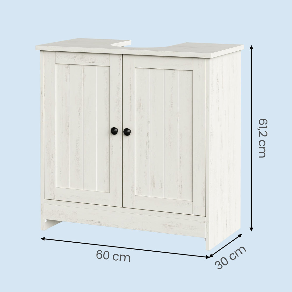 Wastafelonderkast in Landelijke Stijl – 2 Deuren & Verstelbare Plank – Montage Zonder Gereedschap – 60 cm