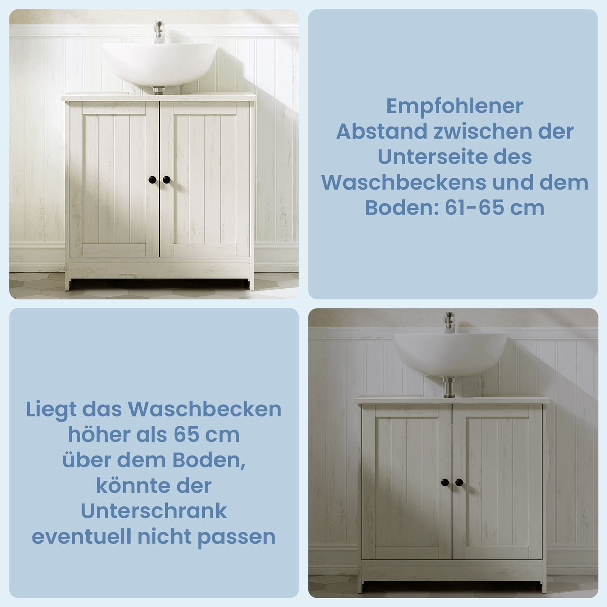 Wastafelonderkast in Landelijke Stijl – 2 Deuren & Verstelbare Plank – Montage Zonder Gereedschap – 60 cm