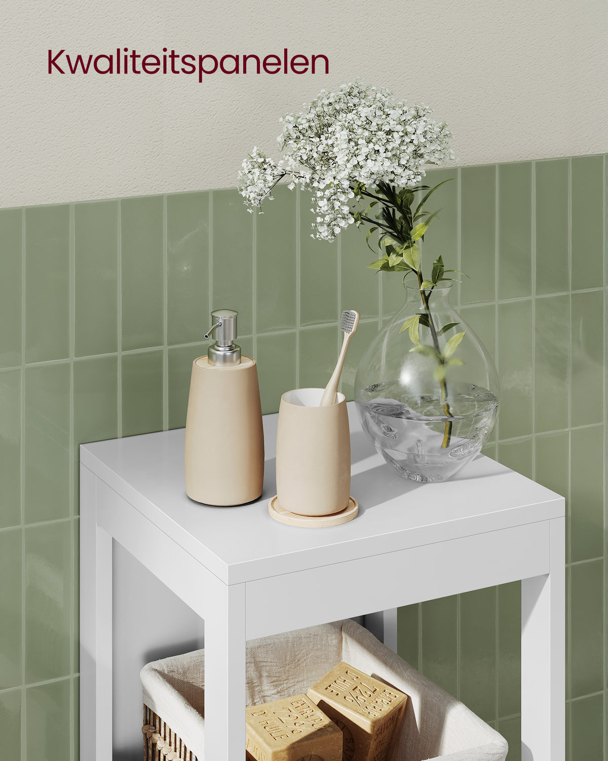 Smalle Badkamerkast met 2 Lades en Open Vak – Uitneembare Lades – 30 x 30 x 89 cm