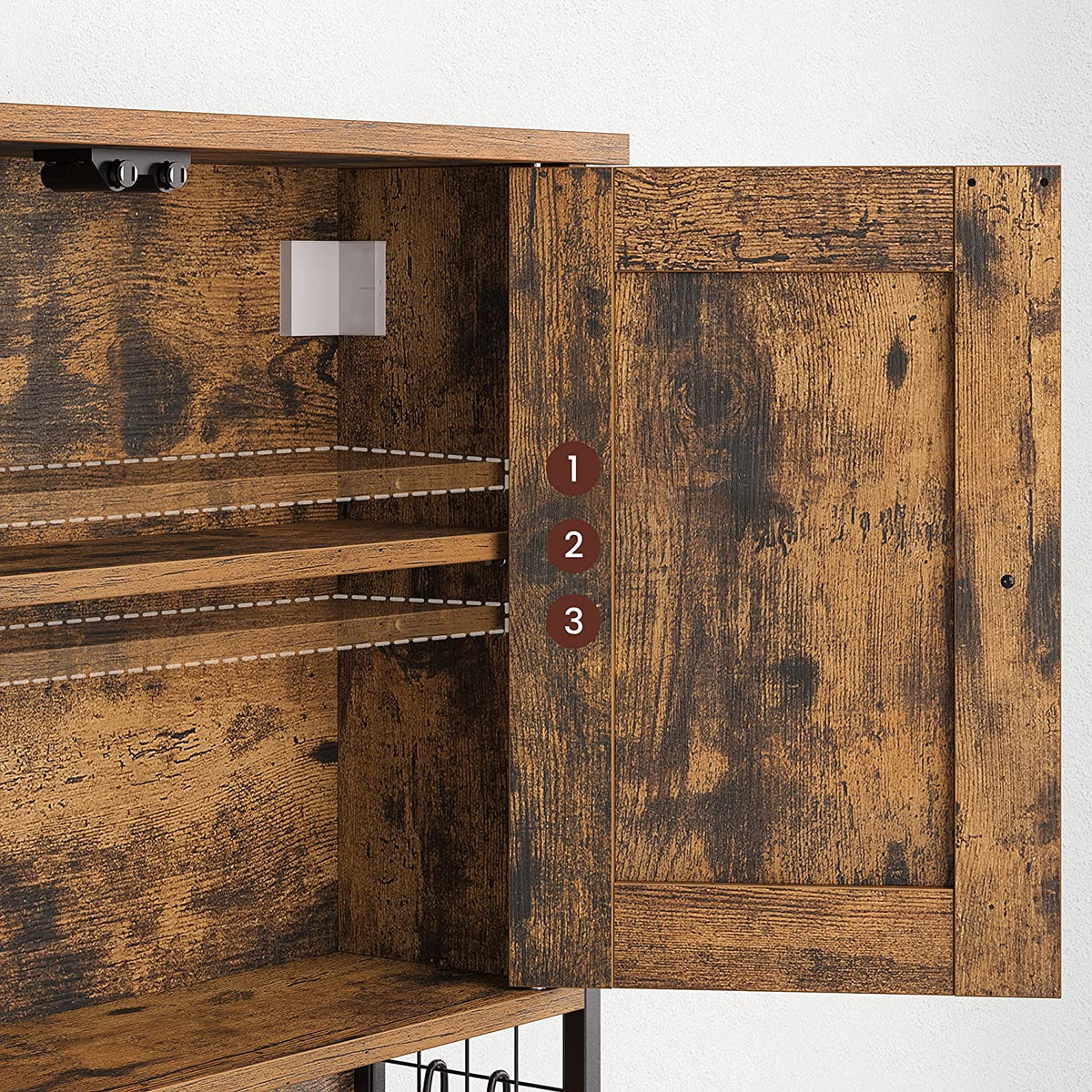 Hangkast Badkamer met Föhnhouder en Opbergmandje – 2 Deuren – Vintage Bruin – 60 x 16 x 60 cm
