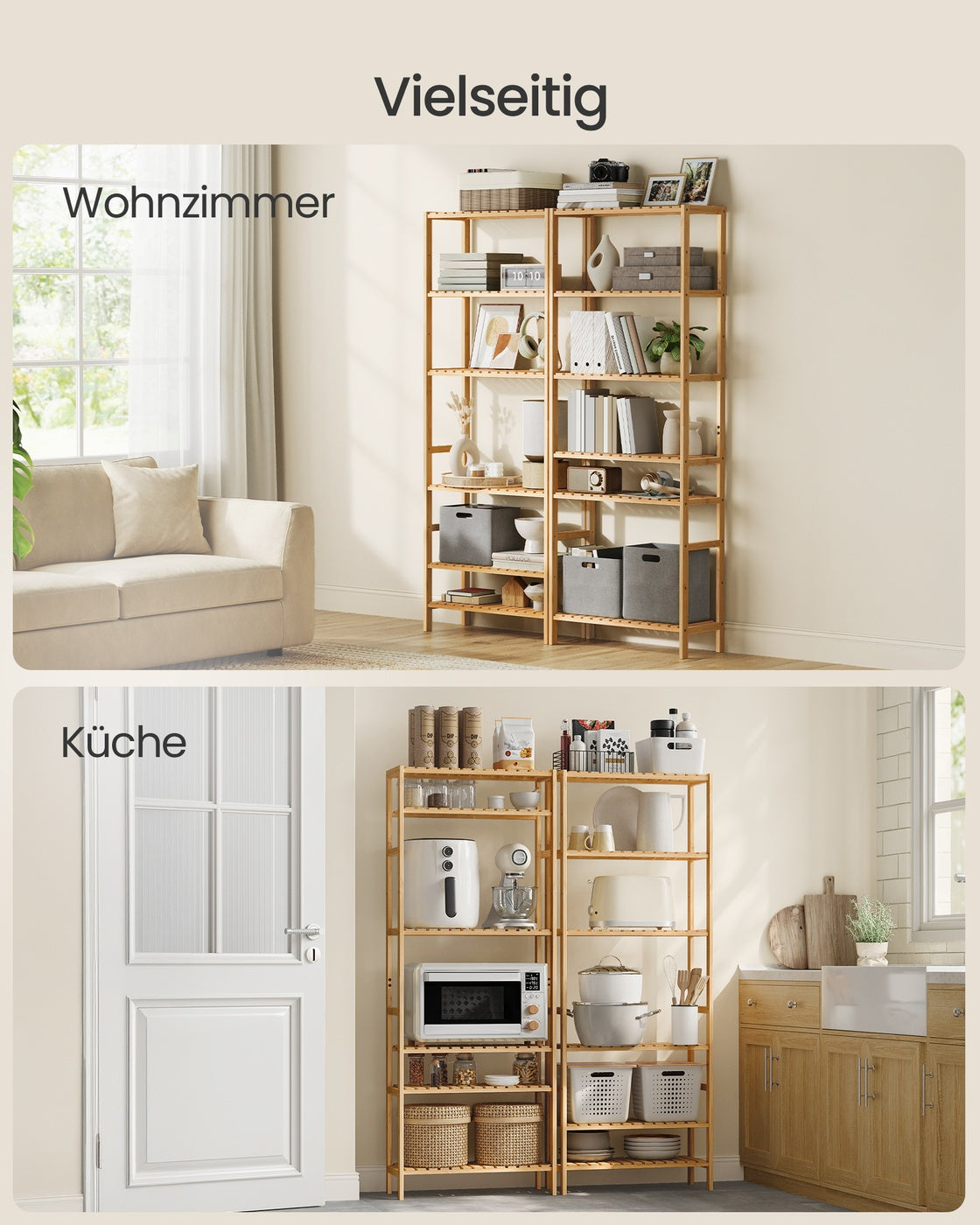 Bamboe Opbergrek met 6 Planken – Verstelbare Planken – Staand Rek voor Badkamer of Keuken – 160,9 cm