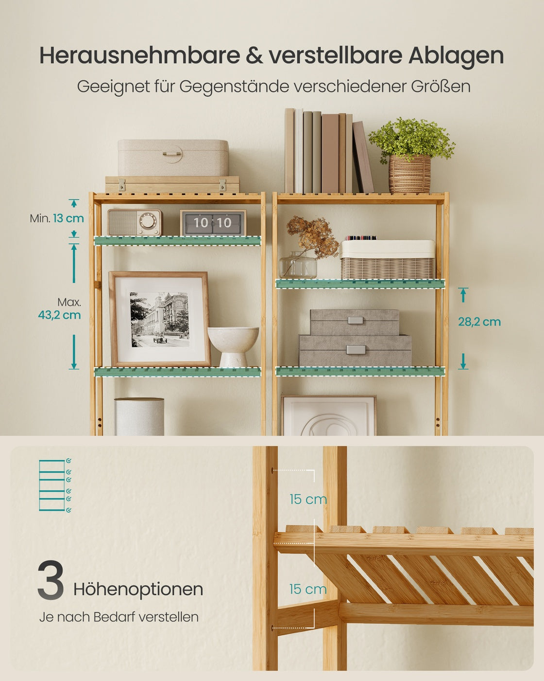 Bamboe Opbergrek met 6 Planken – Verstelbare Planken – Staand Rek voor Badkamer of Keuken – 160,9 cm