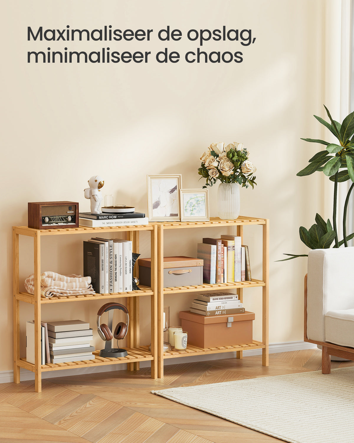 Bamboe Rek met 3 Planken – Opbergrek voor Badkamer, Hal of Keuken – 60 x 26 x 66 cm