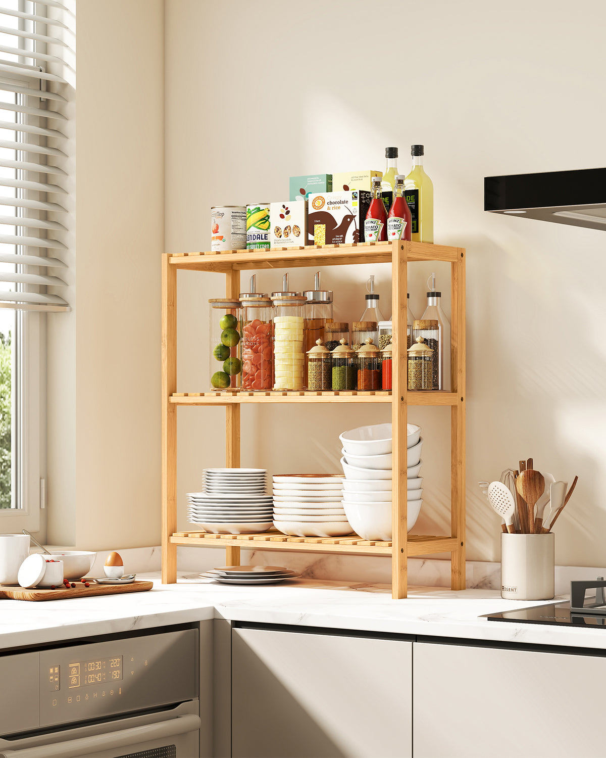 Bamboe Rek met 3 Planken – Opbergrek voor Badkamer, Hal of Keuken – 60 x 26 x 66 cm
