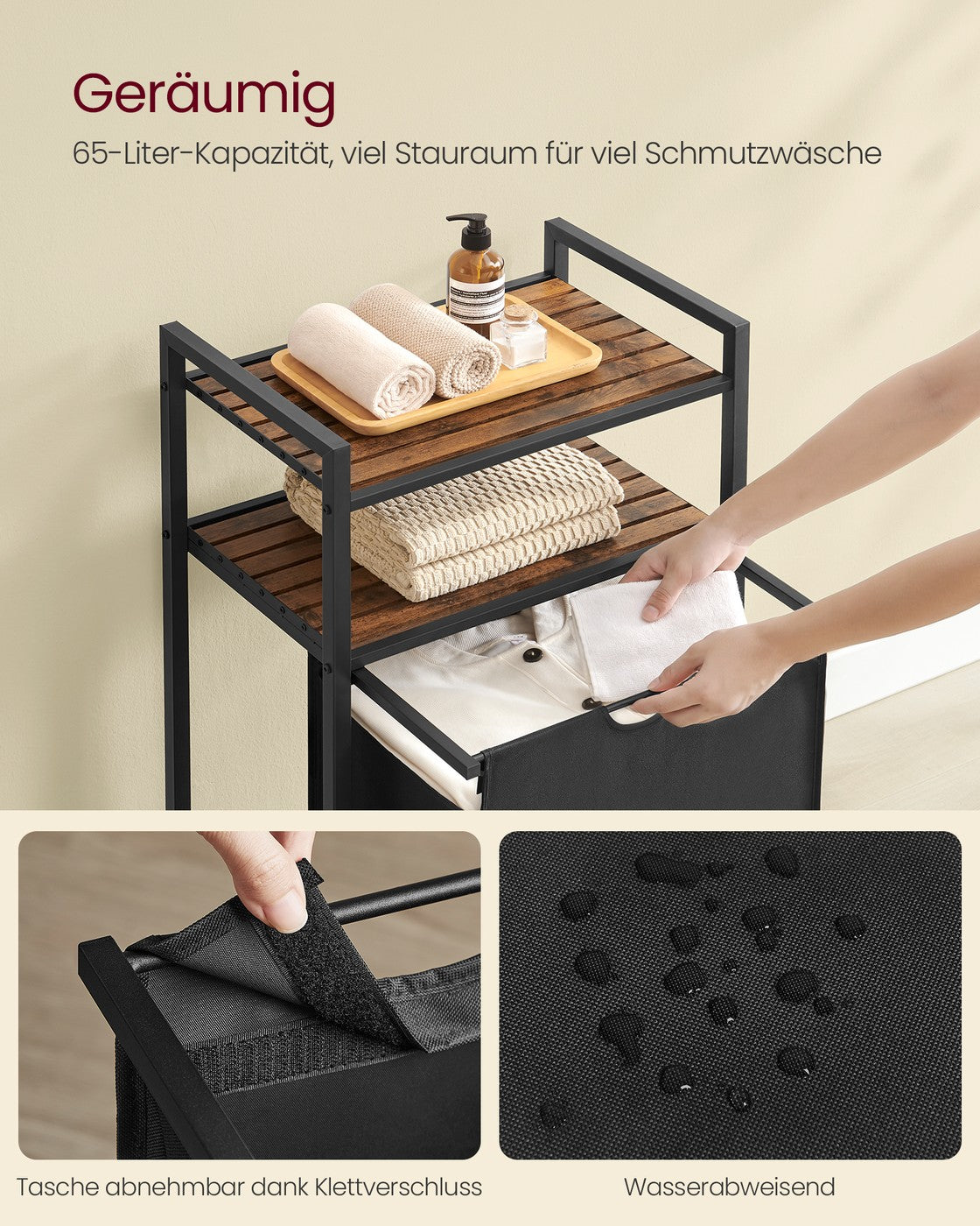 Wasmand en 2 Opbergplanken - Ideaal voor Wasgoed en Badaccessoires