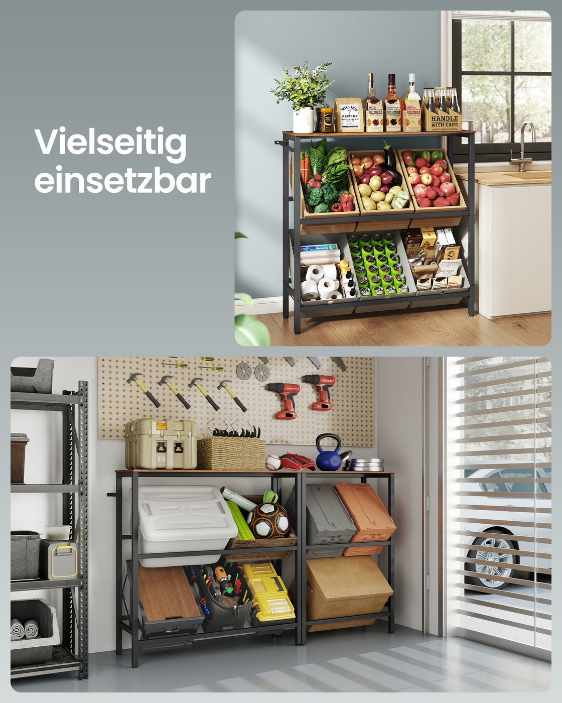 Drankkrattenrek met Bovenblad – 2 Schuine Etages – Stalen Frame – Voor 4 of 6 Kratten – 117 cm Hoog