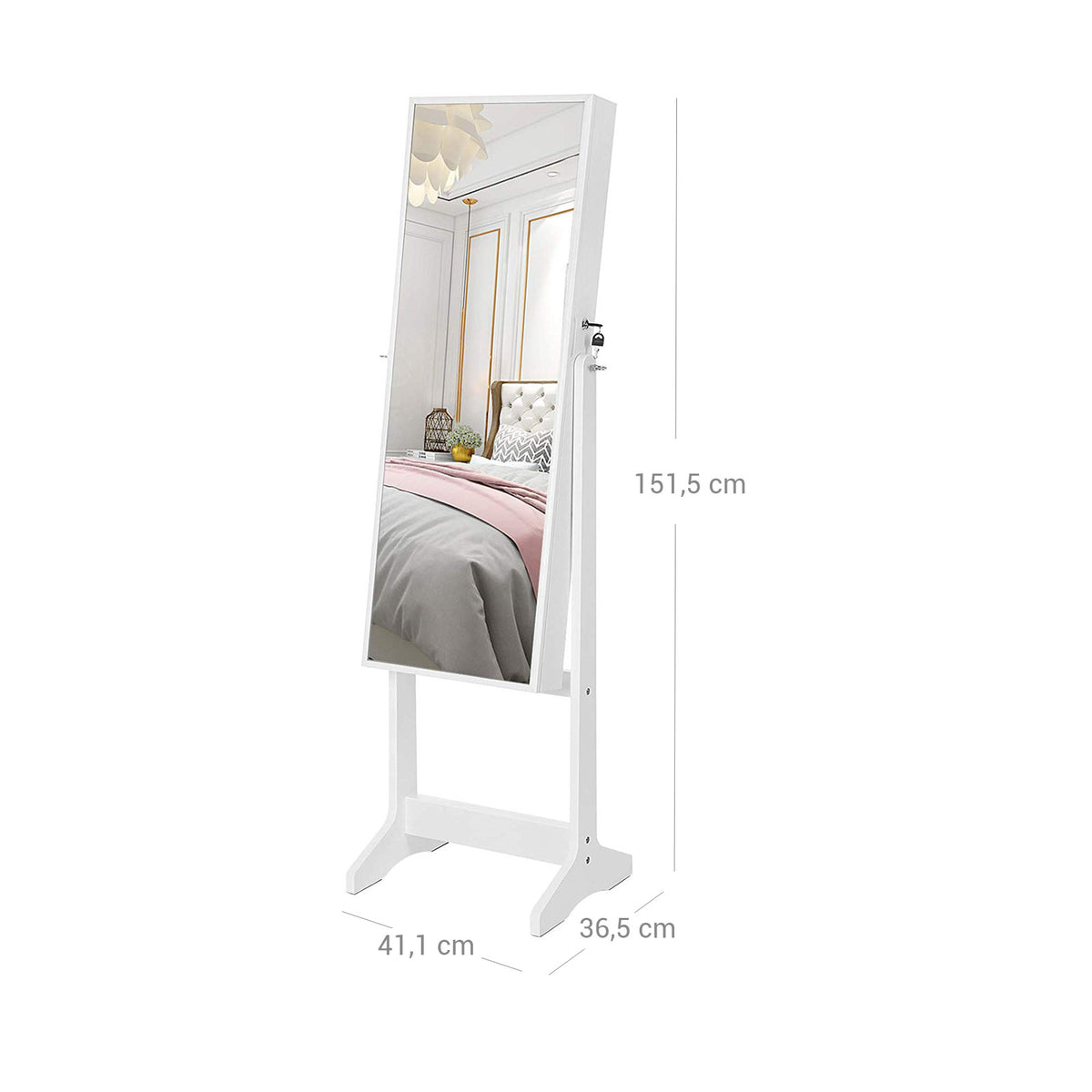Staande Sieradenkast met Passpiegel – Afsluitbaar – 4 Kantelstanden – 151,5 cm
