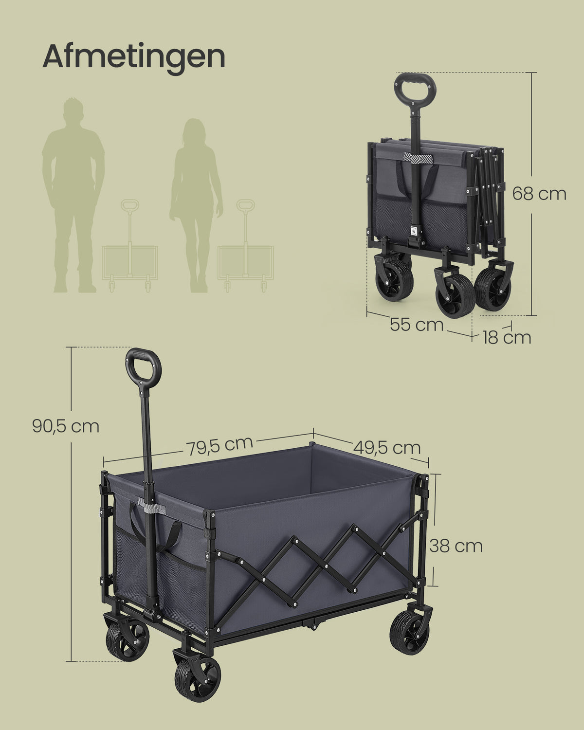 Opvouwbare Bolderkar - Transportwagen Met Afneembare Wielen - Handkar Voor Tuin, Camping En Strand