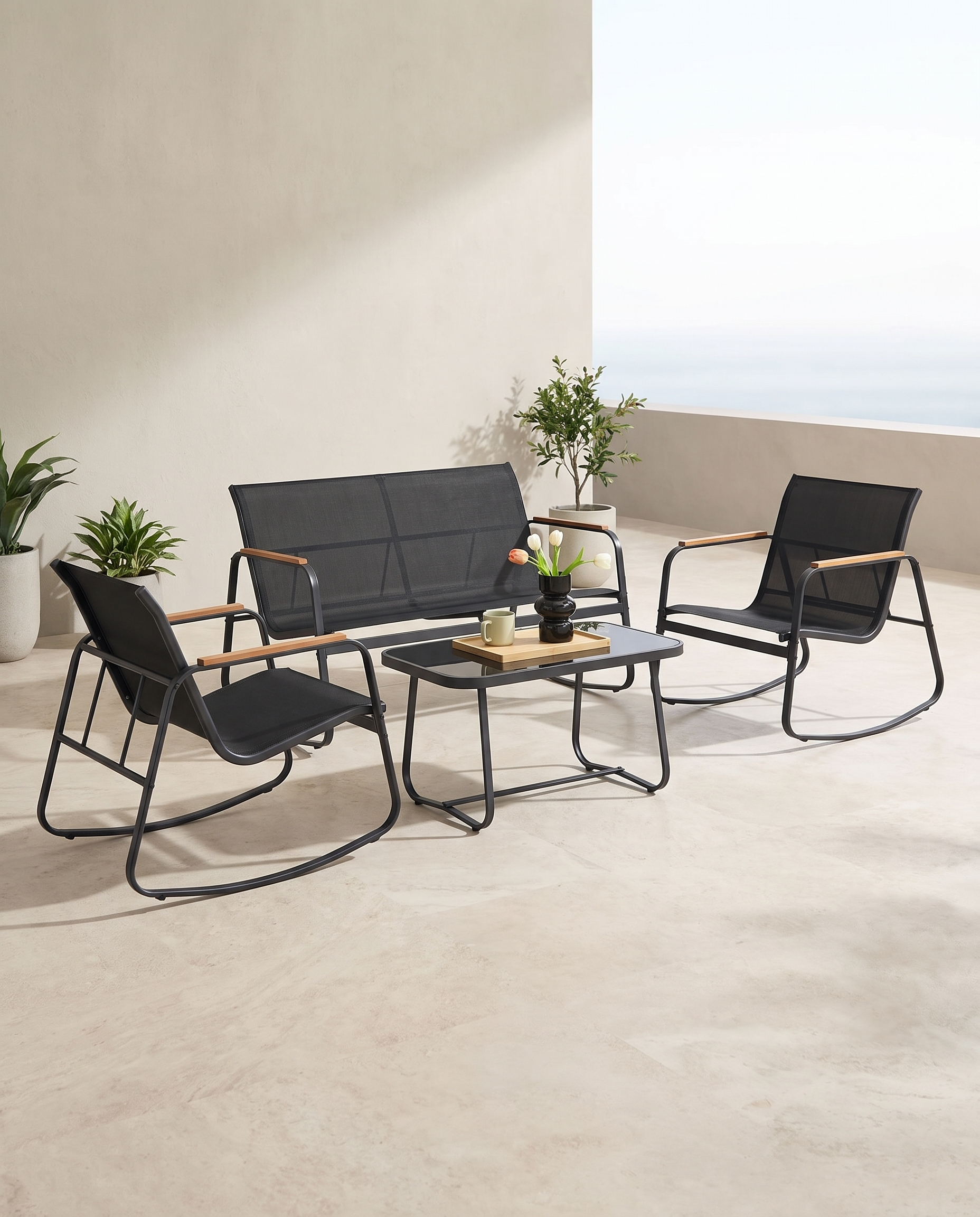 Tuinset 4-delig - Balkonset - 2 Stoelen en Bankje met Bijzettafel