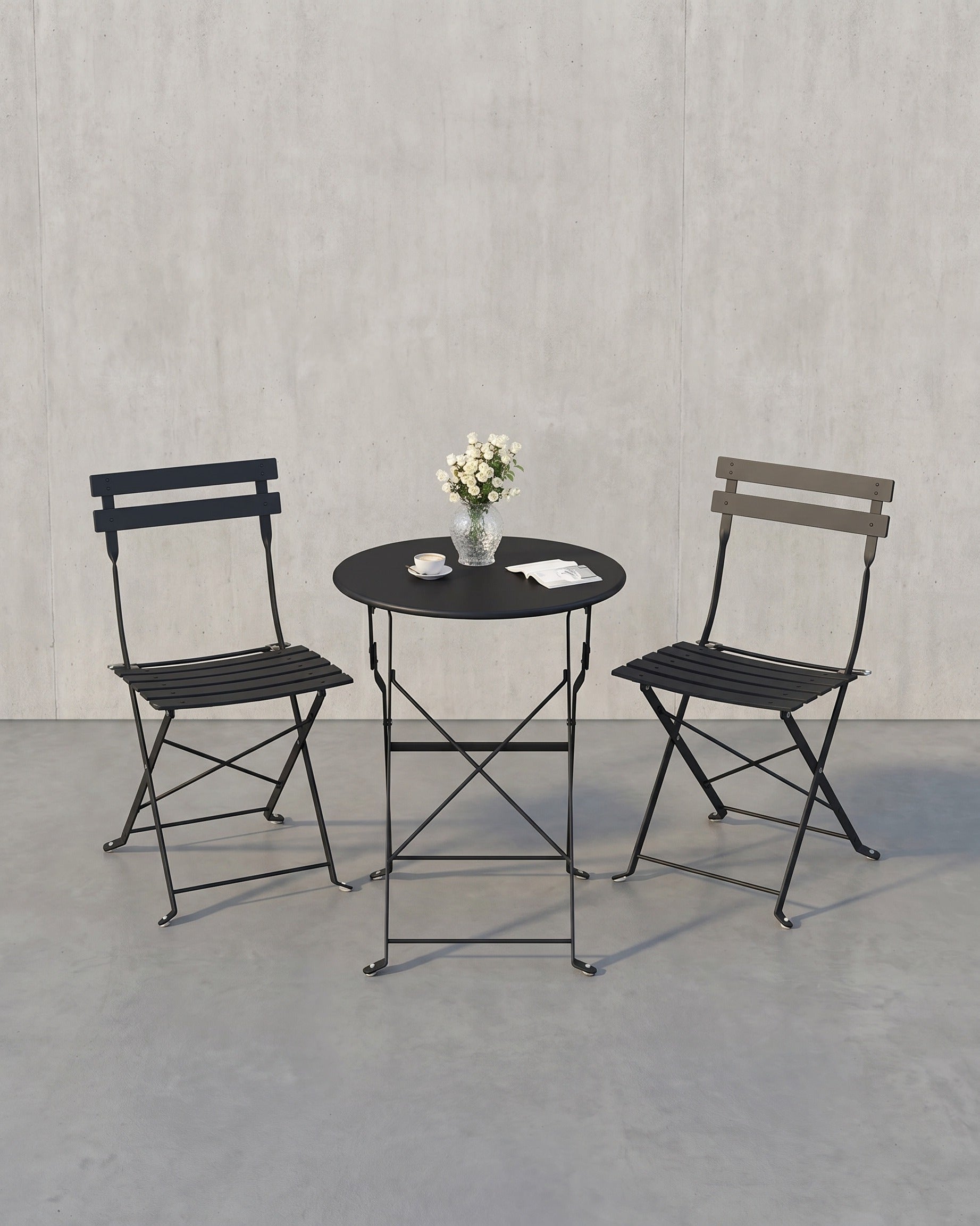 Balkonset 3-Delig – Opklapbare Tafel met 2 Stoelen – Weerbestendig Stalen Frame – voor Balkon & Terras