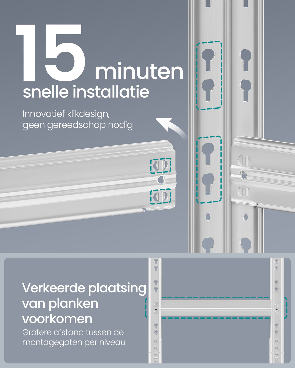 Zwaar Opbergrek met 5 Verstelbare Planken – Tot 875 kg per Rek – Zonder Schroeven – 150, 180 of 200 cm