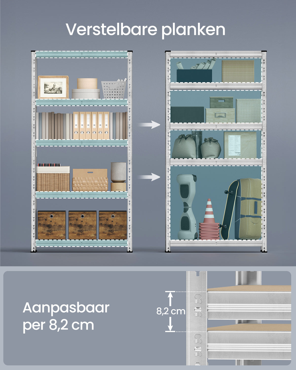 Zwaar Opbergrek met 5 Verstelbare Planken – Tot 875 kg per Rek – Zonder Schroeven – 150, 180 of 200 cm