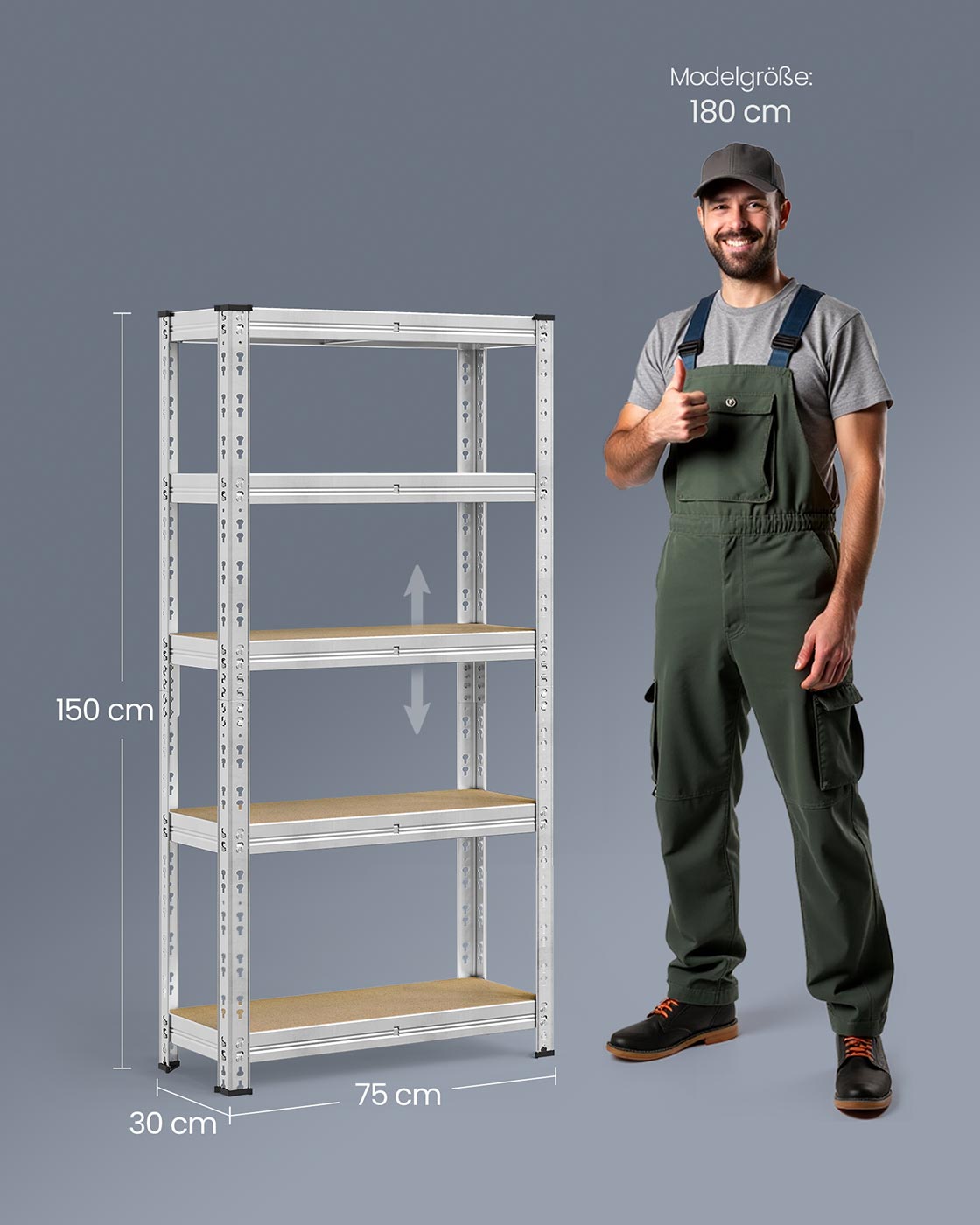 Zwaar Opbergrek met 5 Verstelbare Planken – Tot 875 kg per Rek – Zonder Schroeven – 150, 180 of 200 cm