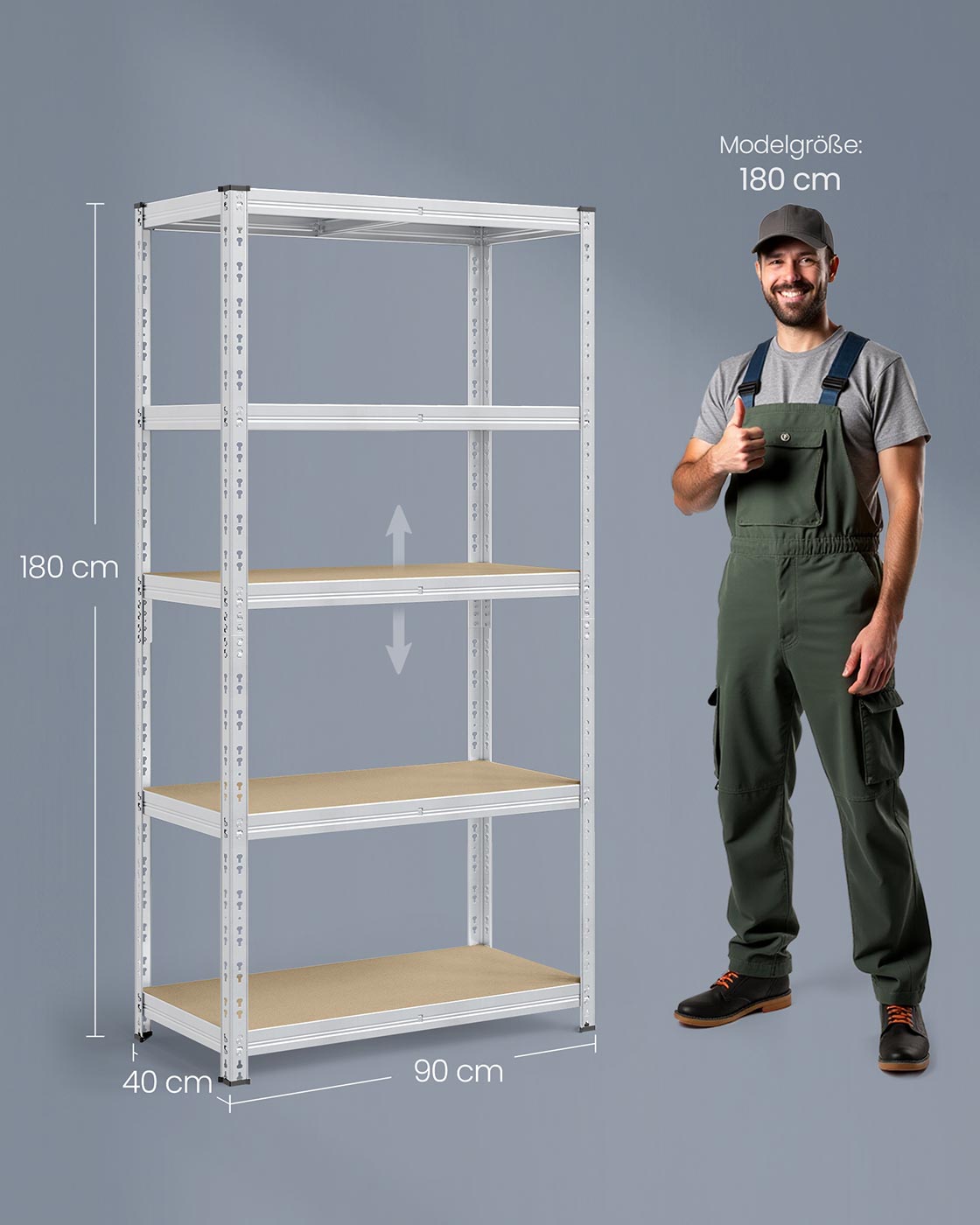 Zwaar Opbergrek met 5 Verstelbare Planken – Tot 875 kg per Rek – Zonder Schroeven – 150, 180 of 200 cm