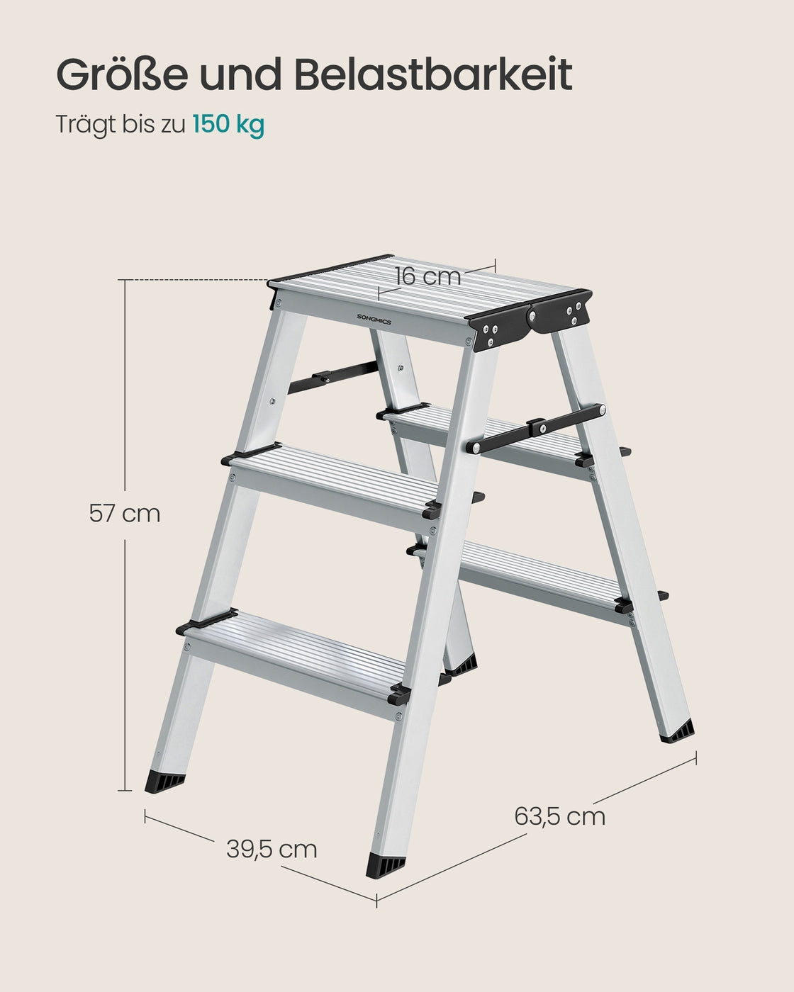 Aluminium Huishoudtrap – Dubbelzijdig & Inklapbaar – Antislip Treden – Tot 150 kg – 2, 3 of 4 Treden