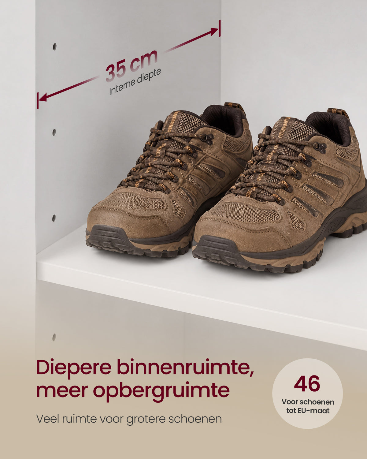 Schoenenkast met 2 Deuren – 5 Niveaus & 4 Verstelbare Planken – Tot Maat 46 – Wit – 90 cm