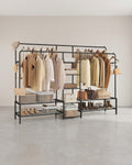 Open Kledingrek met 2 Kledingroedes en 7 Planken – Industriële Stijl – Metaal – Grote Capaciteit