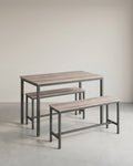 Eettafelset – Eettafel 110 cm + 2 Bankjes – Industrieel Hout & Metaal – Ruimtebesparende Keukenset