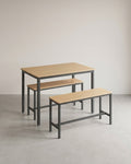 Eettafelset – Eettafel 110 cm + 2 Bankjes – Industrieel Hout & Metaal – Ruimtebesparende Keukenset