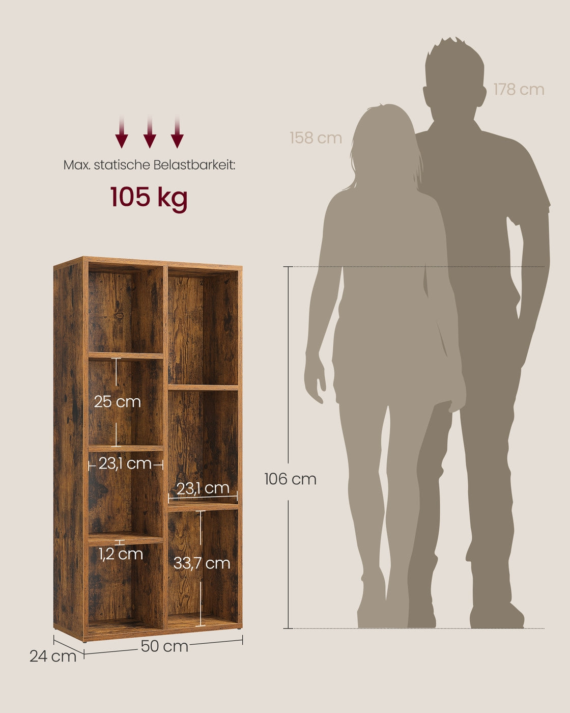 Boekenkast – Opbergkast – 5 of 7 Vakken – 50 x 24 x 80 of 106 cm