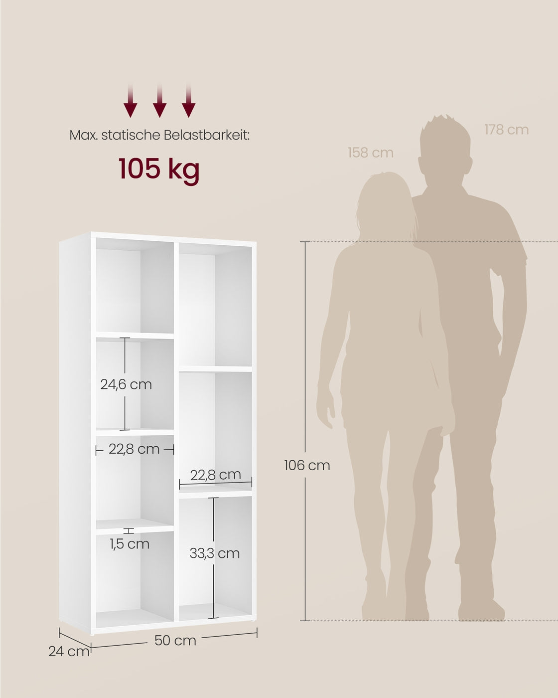 Boekenkast – Opbergkast – 5 of 7 Vakken – 50 x 24 x 80 of 106 cm