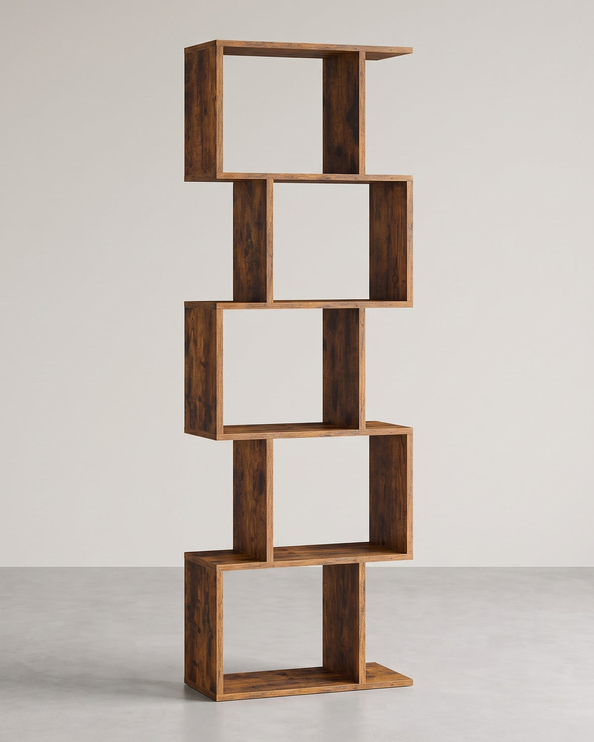 S-vormige Boekenkast – Open Zigzag Kast met 5 of 6 Niveaus – Spaanplaat – 40 of 70 cm Breed