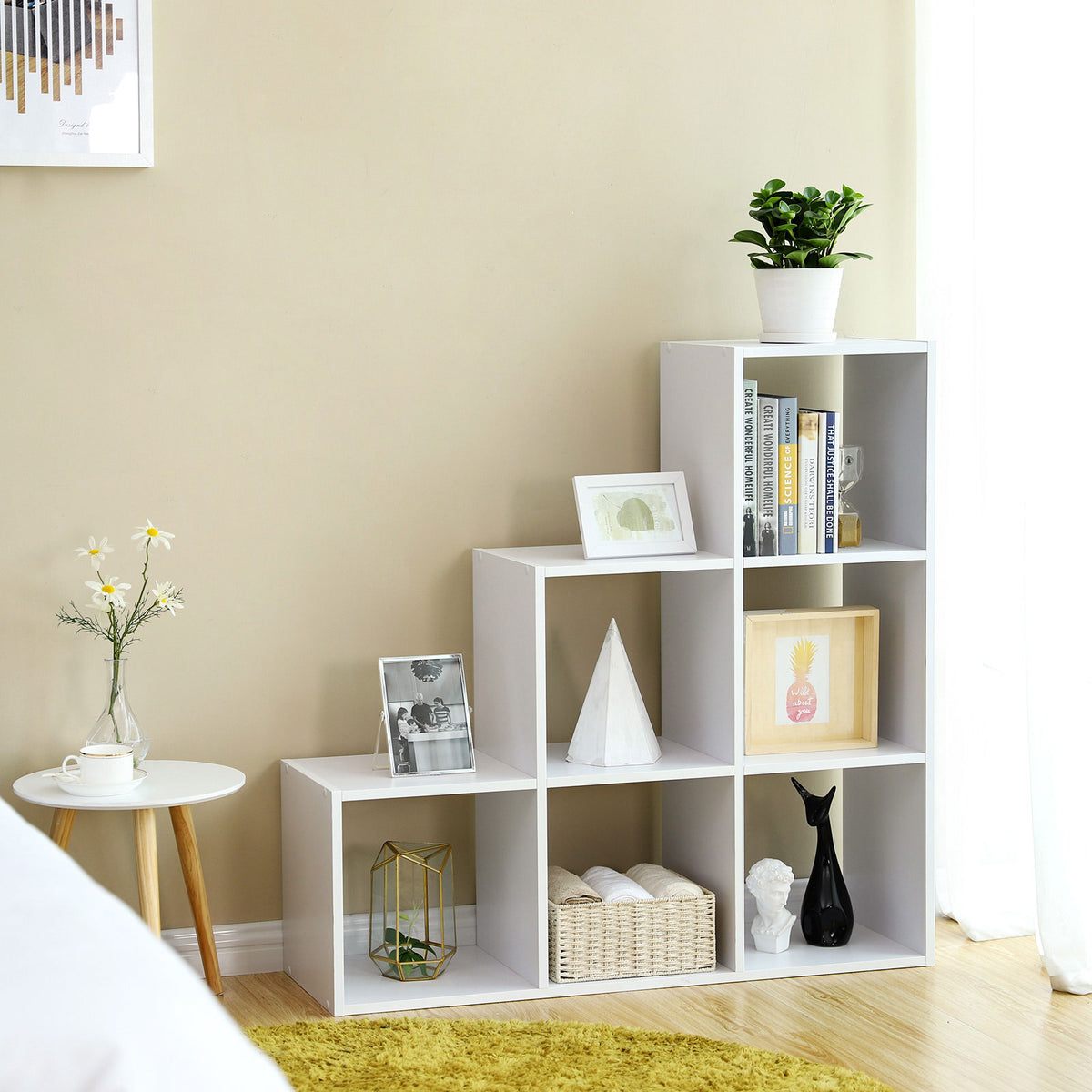 Boekenkast met 10 Vakken – Roomdivider – Opbergkast – 129,5 x 29 x 129,5 cm – Wit