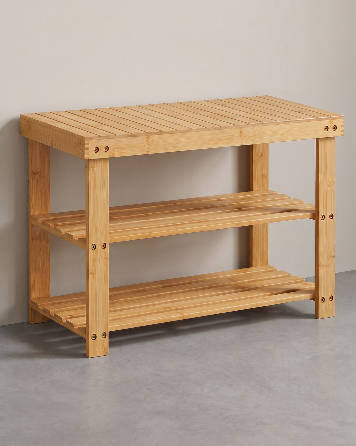 Bamboe Schoenenbank – Schoenenrek met Zitbank en 2 Planken – Tot 130 kg – 70 x 28 x 45 cm