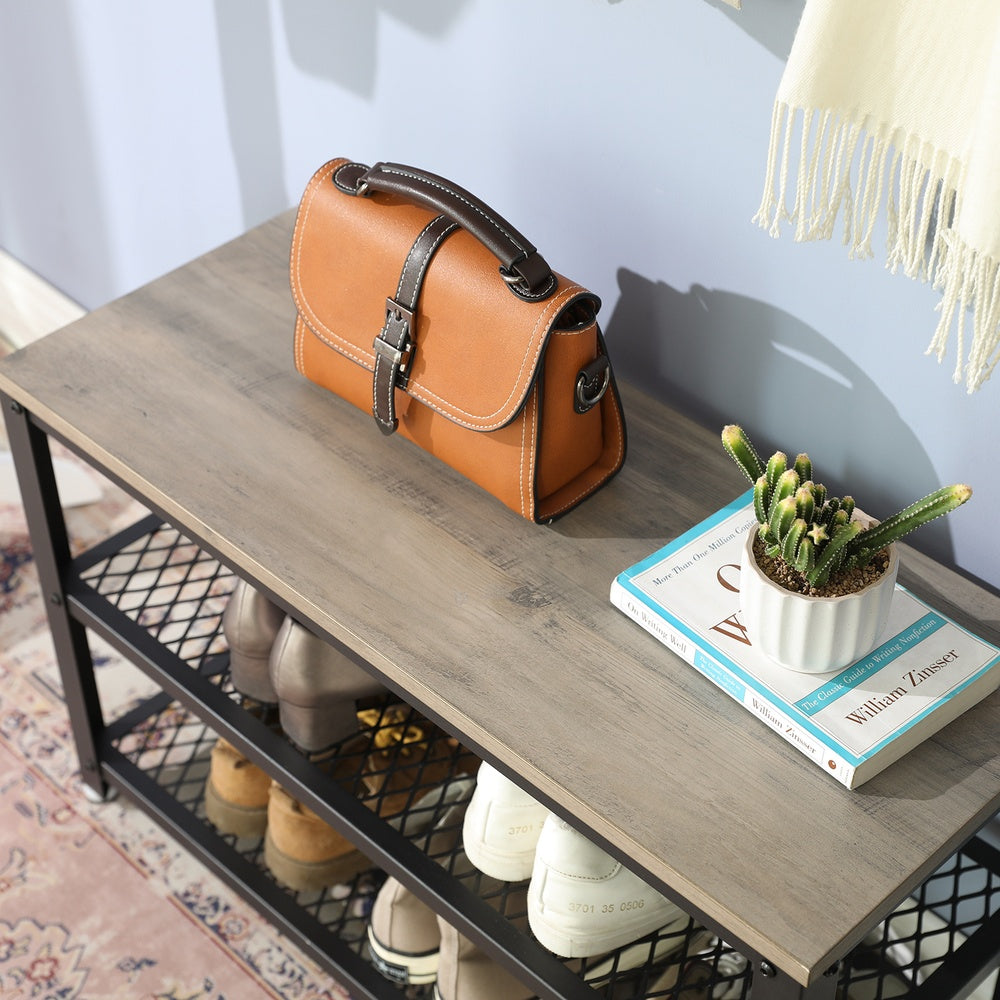 Schoenenbank met 2 Gaasplanken – Zitbank tot 90 kg – Stalen Frame & Verstelbare Voetjes – 73 cm