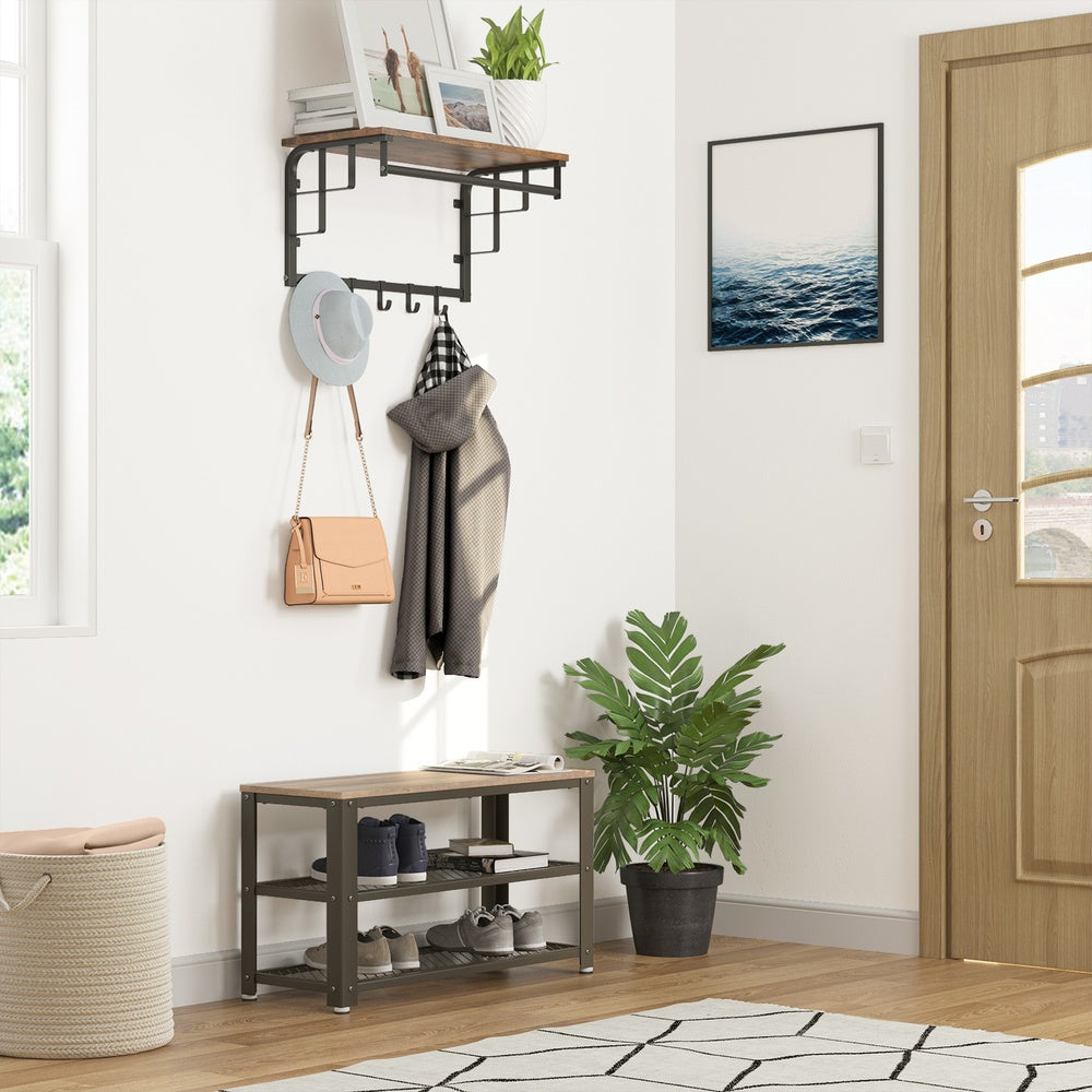 Schoenenbank met 2 Gaasplanken – Zitbank tot 90 kg – Stalen Frame & Verstelbare Voetjes – 73 cm