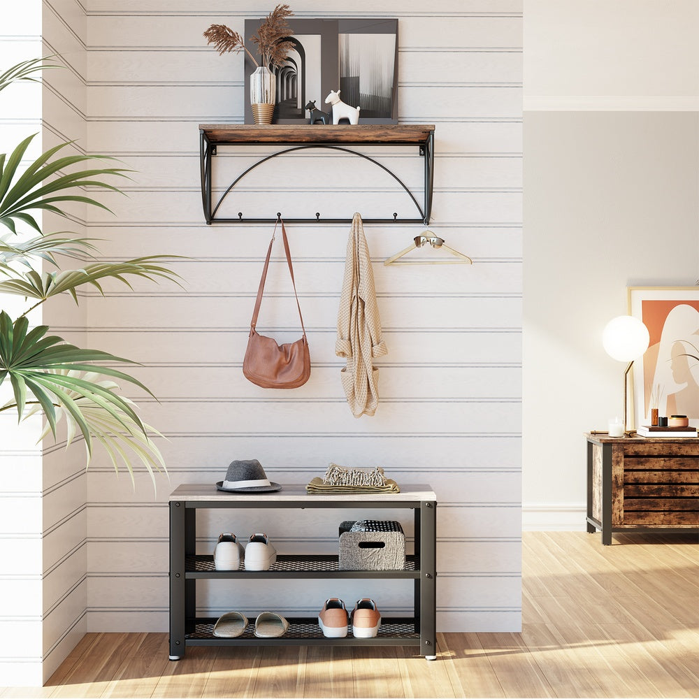 Schoenenbank met 2 Gaasplanken – Zitbank tot 90 kg – Stalen Frame & Verstelbare Voetjes – 73 cm