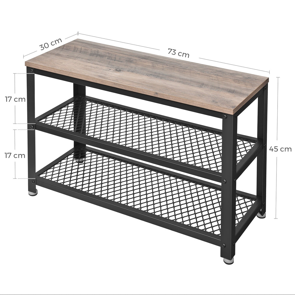 Schoenenbank met 2 Gaasplanken – Zitbank tot 90 kg – Stalen Frame & Verstelbare Voetjes – 73 cm