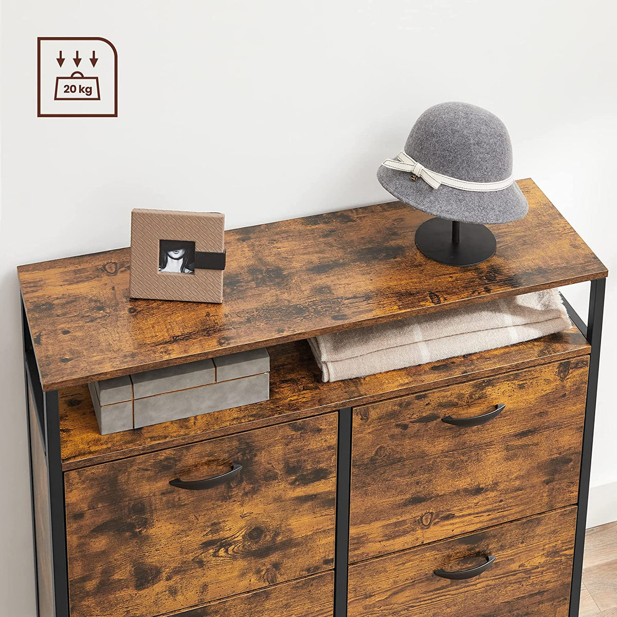Schoenenkast met 4 Kleppen – Open Plank – Industrieel Stalen Frame – 98 x 95 cm