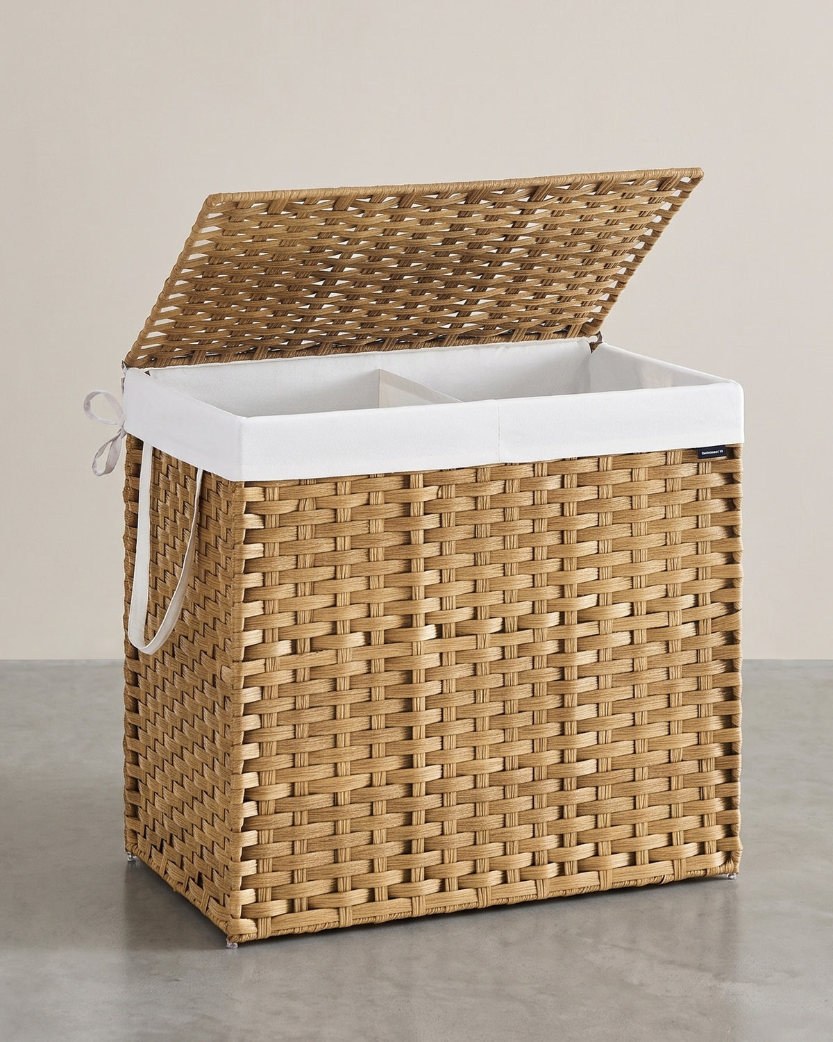 Wasmand van Handgevlochten Kunststof Rotan – Met Deksel en Uitneembare Waszak – 90 of 160 Liter
