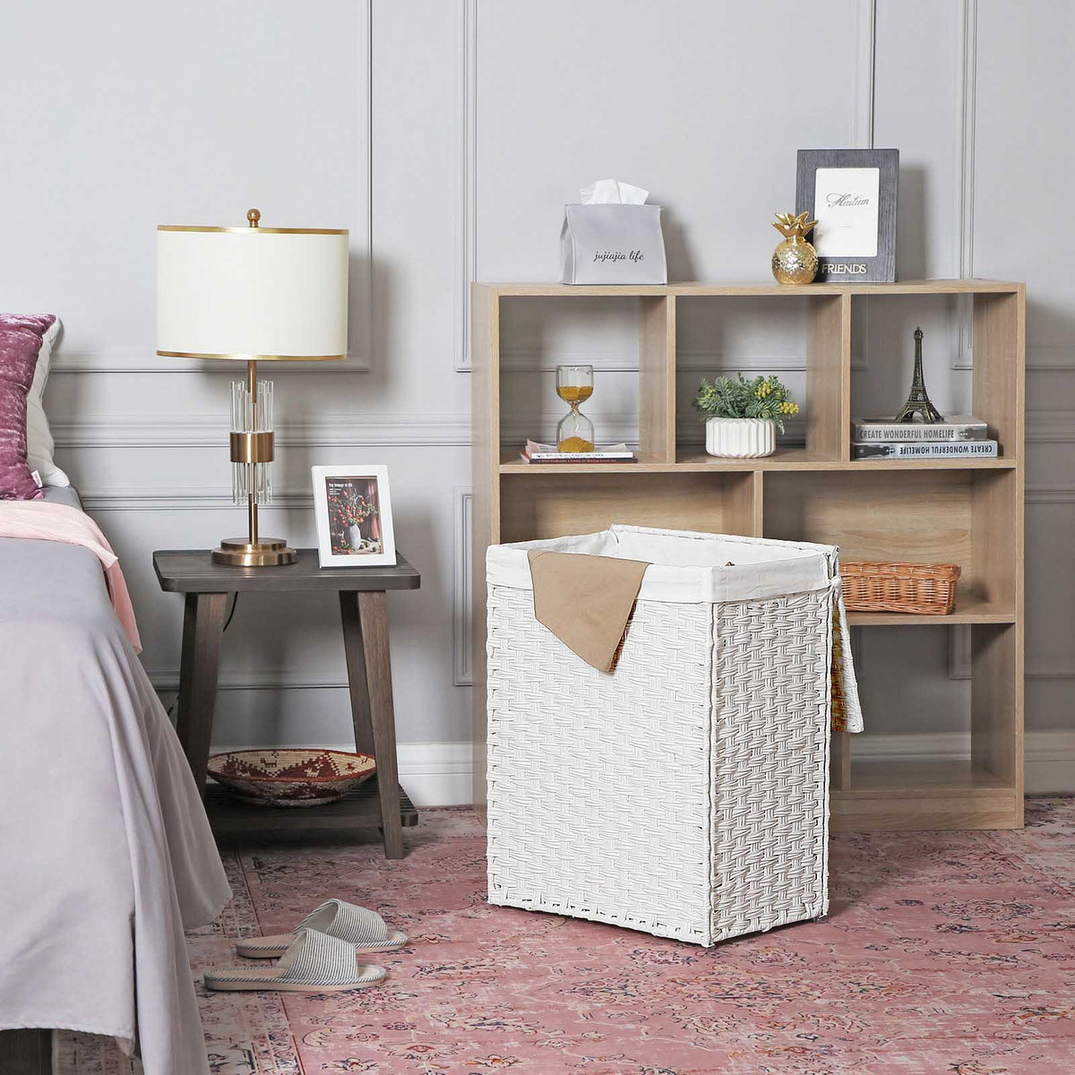 Wasmand van Handgevlochten Kunststof Rotan – Met Deksel en Uitneembare Waszak – 90 of 160 Liter
