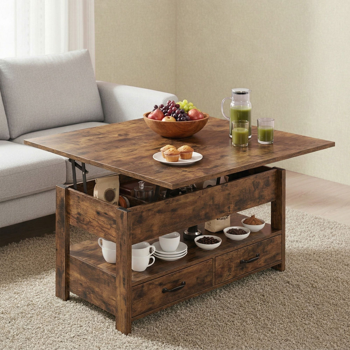 Salontafel Met Opklapbaar Blad en Verborgen Opbergruimte – Multifunctioneel, Verstelbaar en Modern Ontwerp – 100 cm Breed