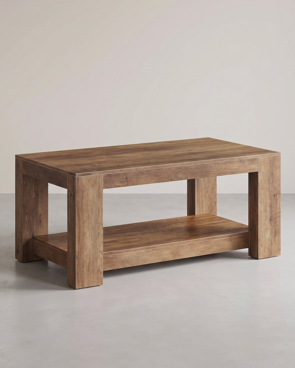 Salontafel met Onderplank – Robuuste Blokpoten – Honingbruine Houtlook – Tot 90 kg – 100 x 55 x 45 cm