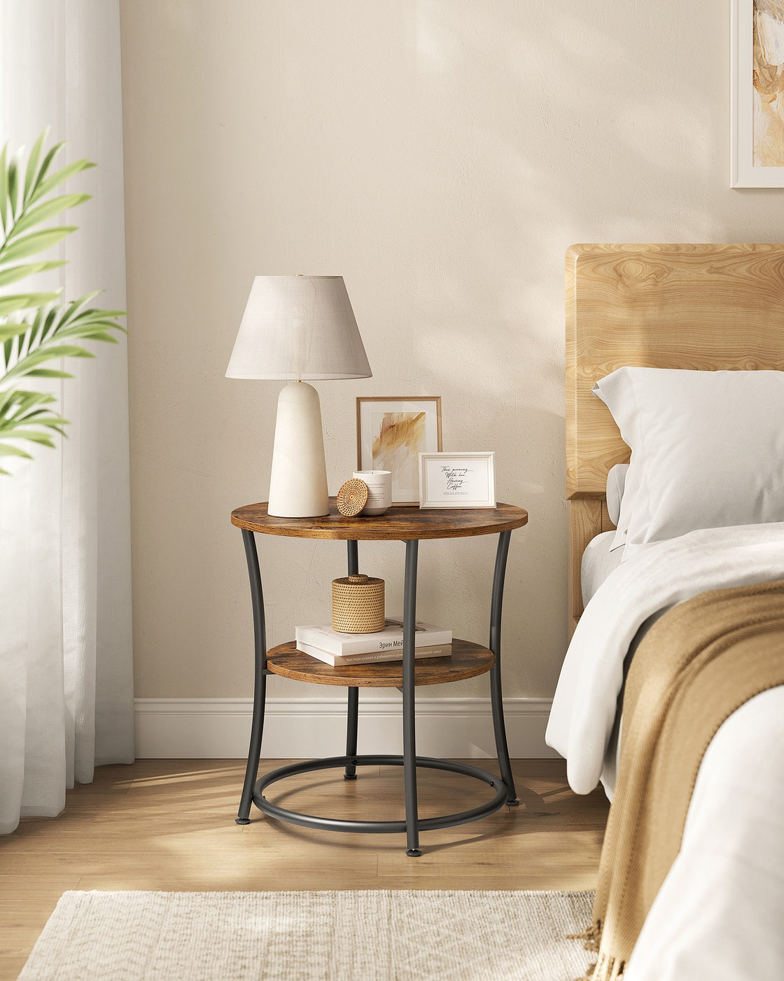 Ronde Bijzettafel – 2 Niveaus – Verstelbare Poten – 55 cm Diameter