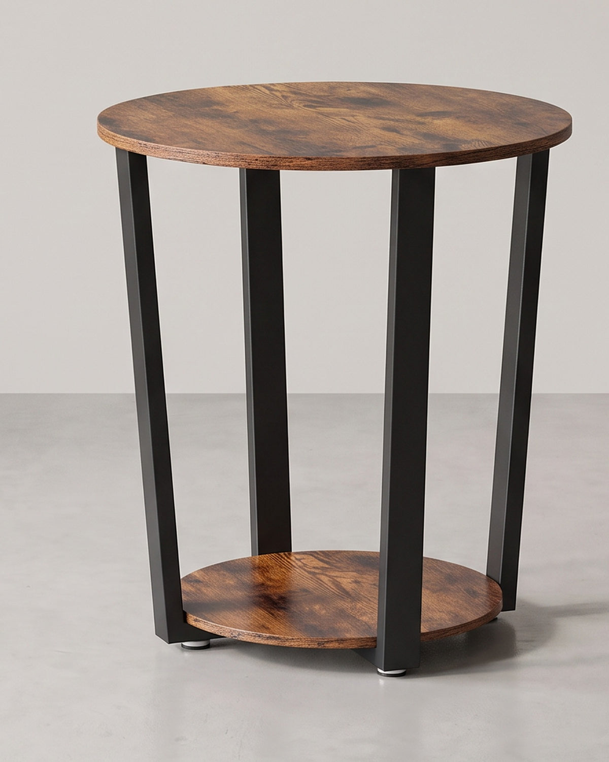 Ronde Bijzettafel Industrieel – 2 Niveaus – Ø 50 cm – Vintage Bruin & Zwart – Belastbaar tot 100 kg