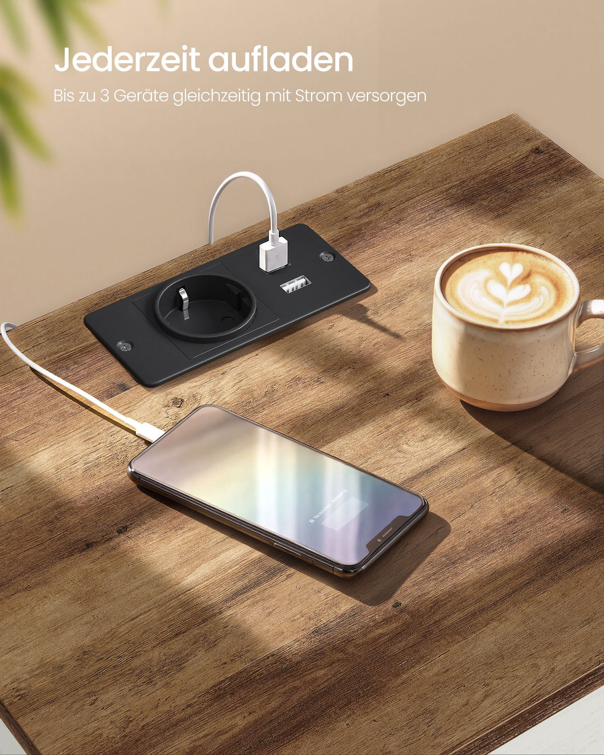 Nachtkastje met Stopcontact en USB – Landelijke Stijl – Lade en Open Vak – 40 x 30 x 59 cm