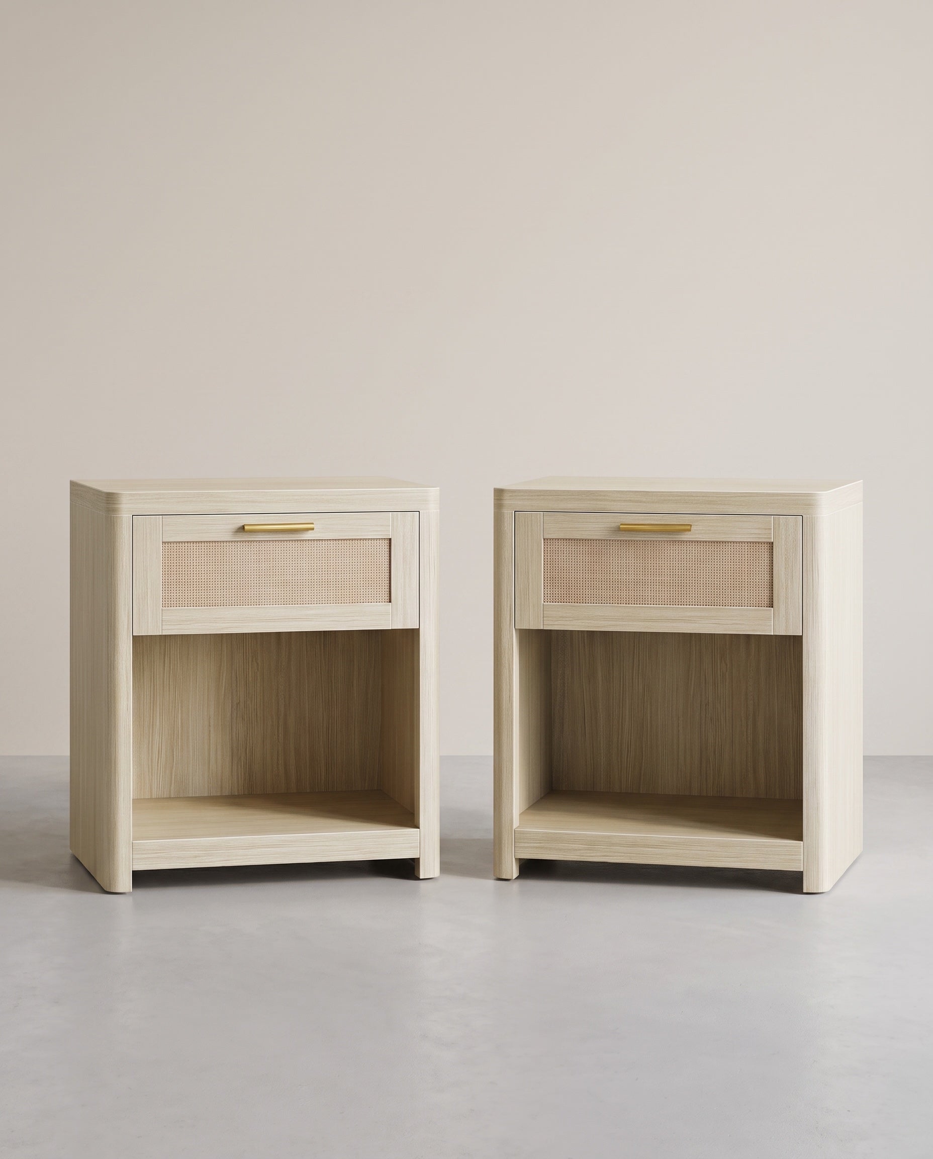 Set van 2 nachtkastjes met rotan-look ladefront in naturel beige