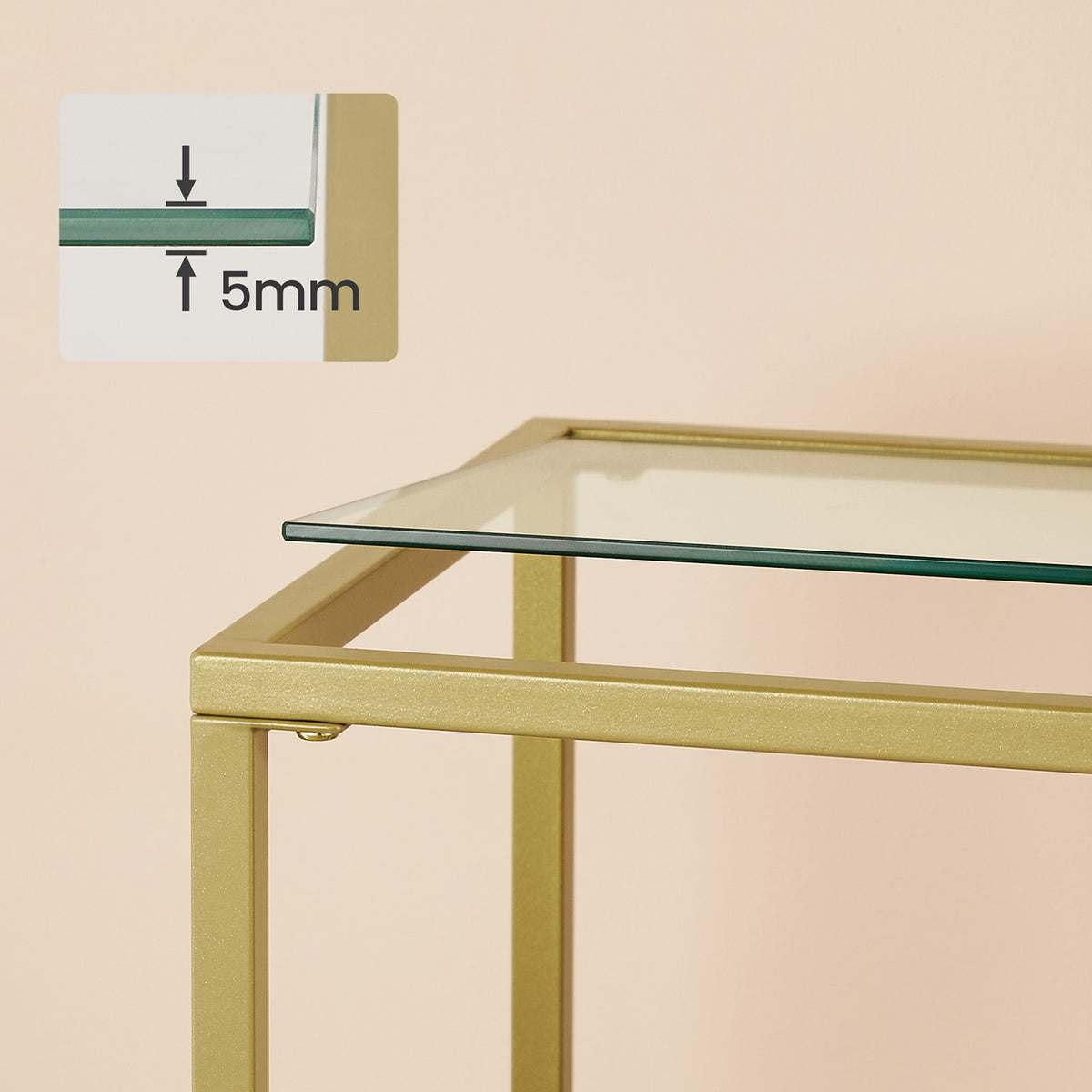 Wandtafel van Gehard Glas – Goudkleurig Stalen Frame – Asymmetrische Planken – 100 x 35 x 80 cm