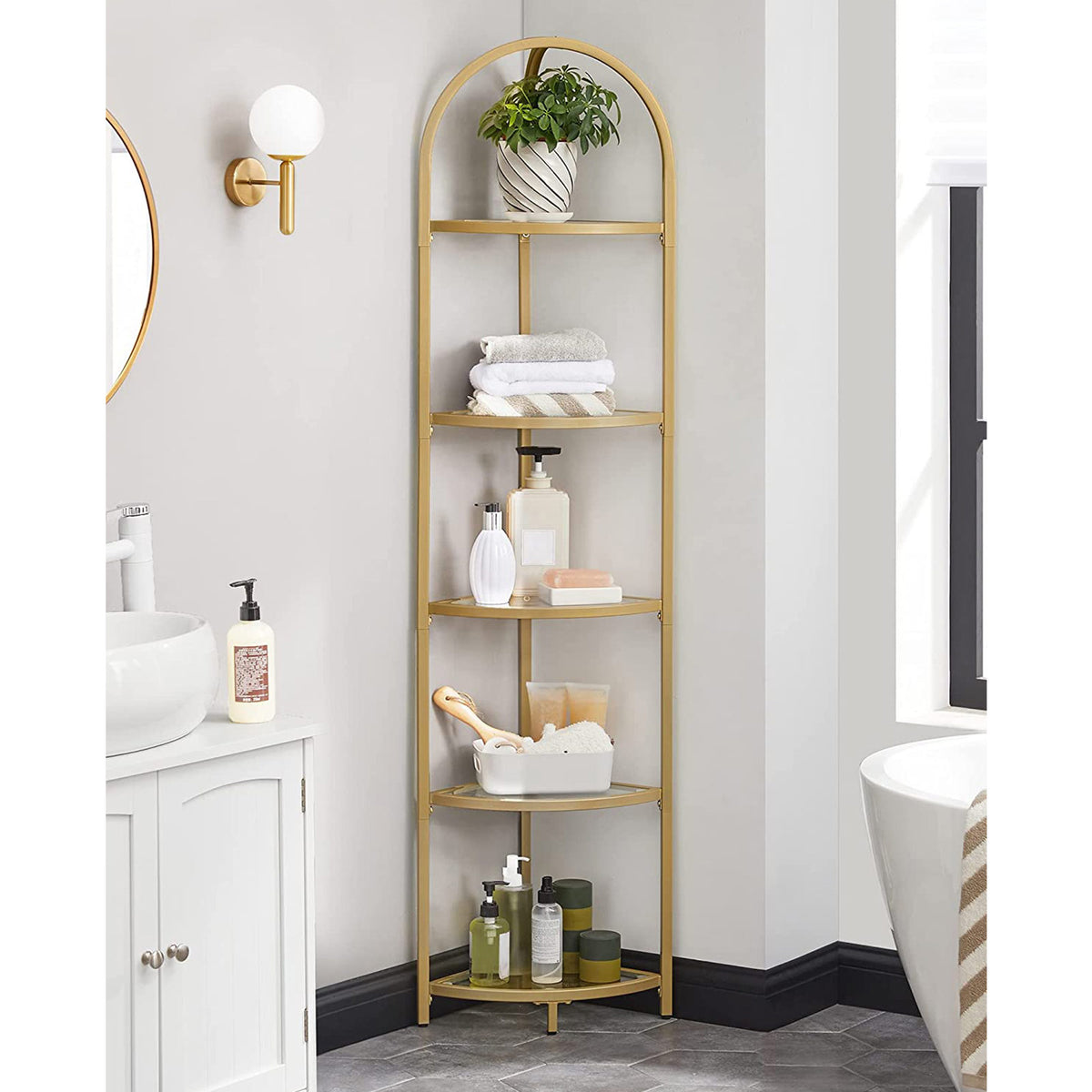 Hoekplank – 3 niveaus – Planken van gehard glas – Stalen frame - Zwart